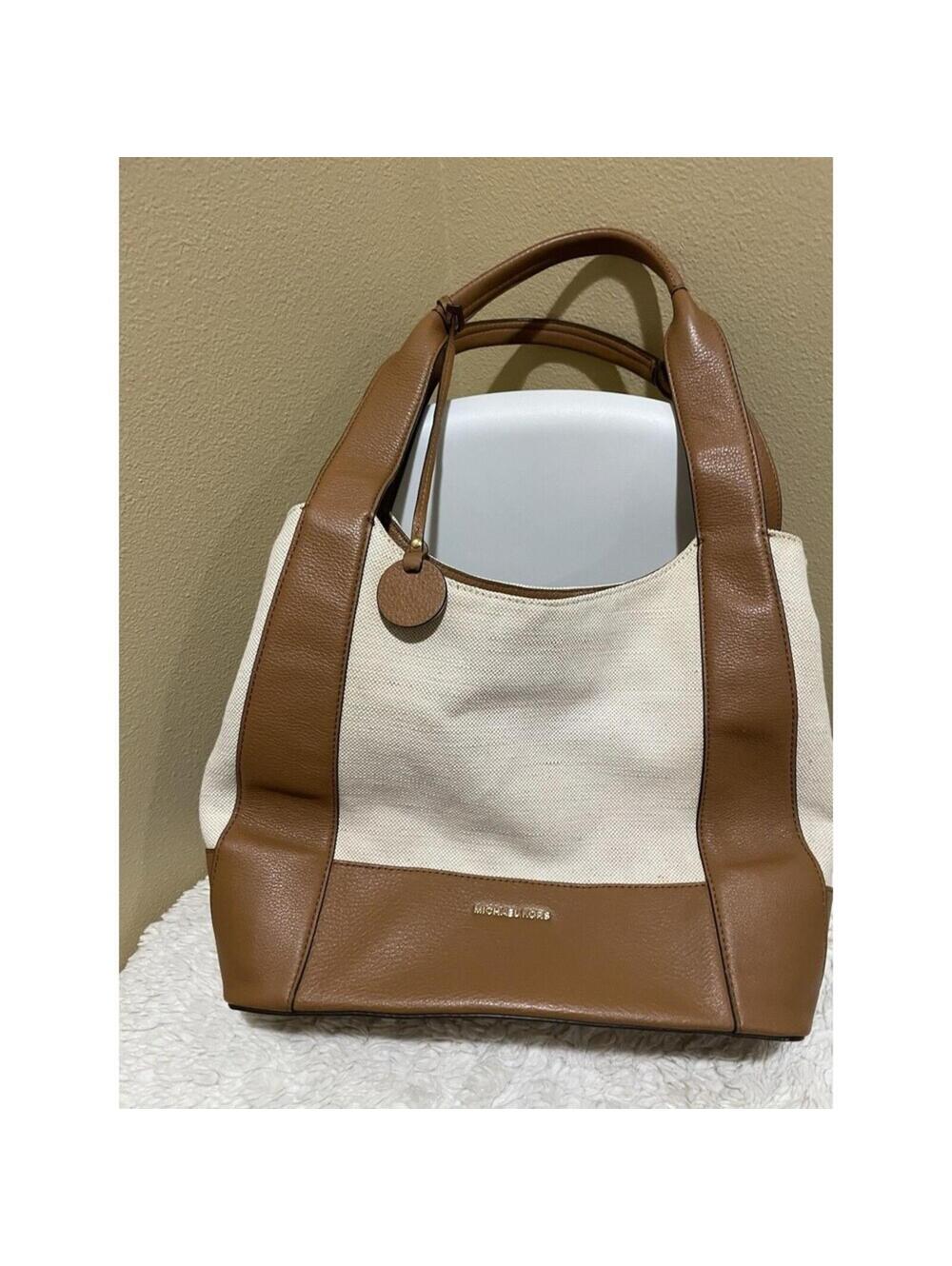 Michael Michael Kors Marlon Large Canvas Leather Shoulder Tote purse bag